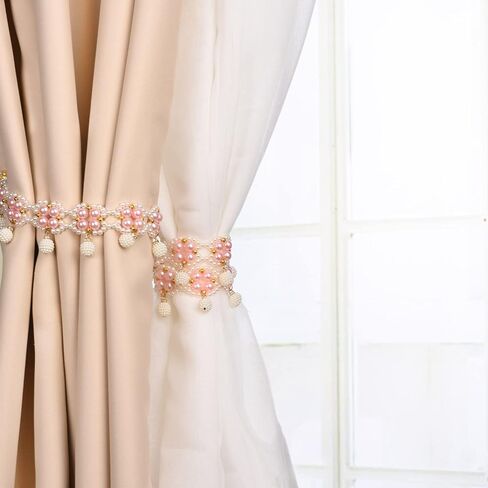 SUQ I OME 1 Pair of Magnetic Pearl Beaded Curtain Tieback, Pearl Curtain Tieback Holdback for Drapes, Pearl Crystal Sheer Window Curtain Holder Home Office Bedroom (White) in Saudi Arabia