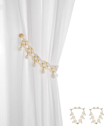 SUQ I OME 1 Pair of Magnetic Pearl Beaded Curtain Tieback, Pearl Curtain Tieback Holdback for Drapes, Pearl Crystal Sheer Window Curtain Holder Home Office Bedroom (White) in Saudi Arabia