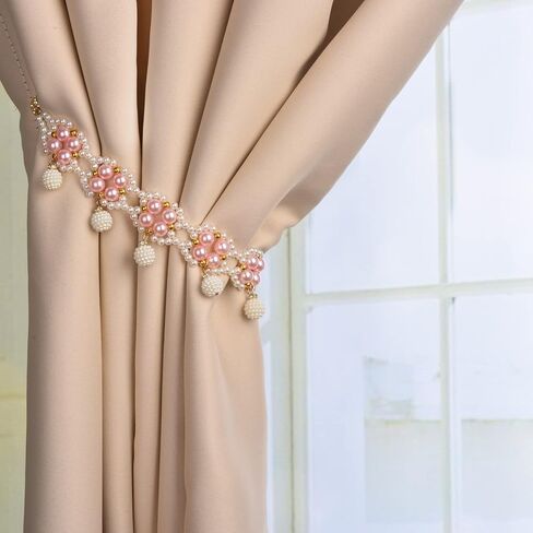 SUQ I OME 1 Pair of Magnetic Pearl Beaded Curtain Tieback, Pearl Curtain Tieback Holdback for Drapes, Pearl Crystal Sheer Window Curtain Holder Home Office Bedroom (White) in Saudi Arabia