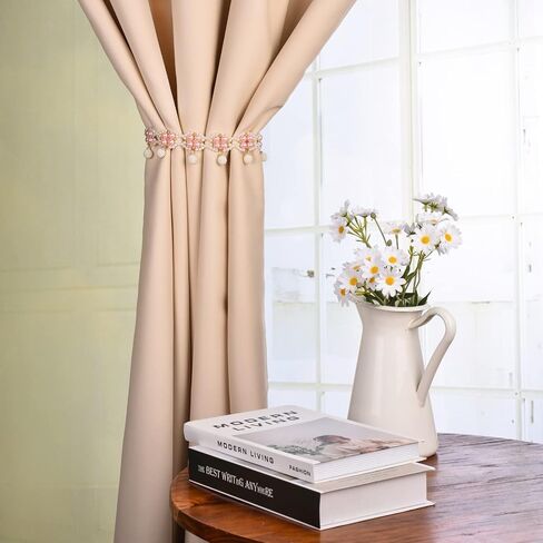 SUQ I OME 1 Pair of Magnetic Pearl Beaded Curtain Tieback, Pearl Curtain Tieback Holdback for Drapes, Pearl Crystal Sheer Window Curtain Holder Home Office Bedroom (White) in Saudi Arabia