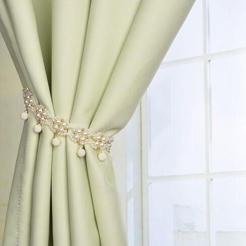 SUQ I OME 1 Pair of Magnetic Pearl Beaded Curtain Tieback, Pearl Curtain Tieback Holdback for Drapes, Pearl Crystal Sheer Window Curtain Holder Home Office Bedroom (White) in Saudi Arabia
