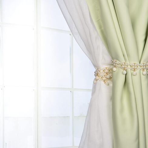 SUQ I OME 1 Pair of Magnetic Pearl Beaded Curtain Tieback, Pearl Curtain Tieback Holdback for Drapes, Pearl Crystal Sheer Window Curtain Holder Home Office Bedroom (White) in Saudi Arabia