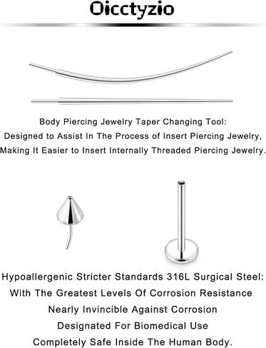 18/20g Tapers Piercing Jewelry Insertion Changing Tools for Threadless Nose Rings Lip Medusa Labret Cartilage Helix Tragus Studs Earrings Surgical Steel for Women Men in Kuwait