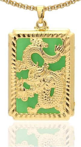 Xusamss Punk Jewelry Plated 18K Gold Dragon Dog Tag Pendant Necklace,22inches Box Chain in Kuwait
