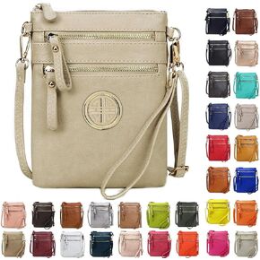Solene Women's Faux Leather Organizer Multi Zipper Pockets With Detachable Wristlet Crossbody Bag