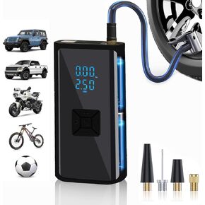 Portable Tire Inflator - Air Compressor with Tire Pressure Gauge - One-Button Smart Pump with Auto Stop When Fully Inflated & Preset Pressure - Ideal for Cars, Motorcycles, Bicycles, Balls