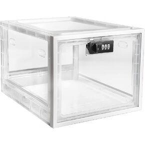 Medicine Box with Combination Lock,Lock boxes for Medication Safe Storage Cabinet, Large Lockable Locker for Food,Snacks,Phone Jail,Refrigerator Container,Marker Organizer,Home Safety,Clear Lockbox