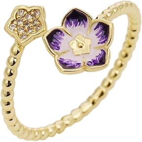 Sylph Gold Open Stackable Rings - Adjustable Gold Flower Pearl Ring Wedding Flower Rings for Women