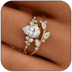 Engagement Rings for Women Non Tarnish Gold Wedding Ring Set for Women 14K Gold Plated Fake Engagement Ring Dainty Gold Stackable Rings Jewelry Gifts