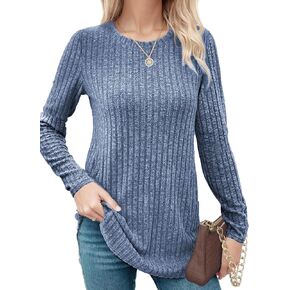 Buauty Womens Long Sleeve Shirt Tunics Tops for Fall Winter Spring, Lightweight Tunic Crew Neck Dressy Sweaters for 2024