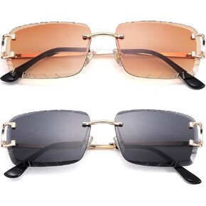 Rimless Rectangle Sunglasses for Men/Women- Frameless Square Trendy Shade - Diamond Cutting Eyewear