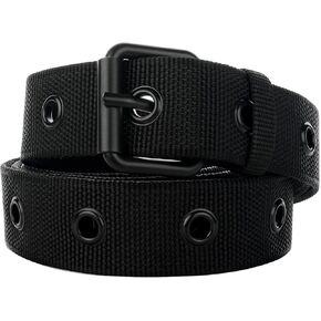 Grommet Belt Mens Black Nylon Webbing Canvas Belts for Men Big and Tall