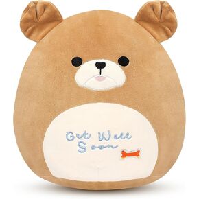Easfan Get Well Soon Dog Plush Pillow Puppy Stuffed Animal with Floppy Long Ears, Cuddly Soft Toy Recovery Gifts for Patients Sick Girls Boys, Light Brown, 12"