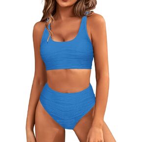 VIMPUNEC High Waisted Bikini Sets for Women Sporty Tummy Control Swimsuits High Cut Two Piece Bathing Suit