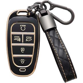 for Hyundai Key Fob Cover with Leather Keychain Soft TPU Full Protection Key Case Shell Holder Compatible with 2024 2023 2022 2021 Sonata Santa fe Tucson 5 Button, B-Gray in Saudi Arabia