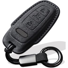 for Audi Key Fob Cover with Keychain Fit for Audi A3 A6 A7 A8 Q7 Q8 S3 S6 RS6 RS7 Smart Keys Case Protector suede black (Style B-Black)
