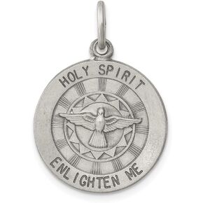925 Sterling Silver Antiqued Holy Spirit Medal Pendant (L- 0.79 Inch, W- 0.75 Inch)