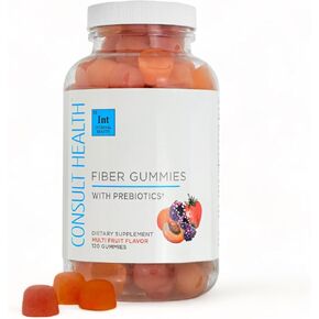 Consult Health Fiber Supplement Gummies - Sugar Free Multi Fruit Flavor - 6g Prebiotic Plant Based Fiber Blend - 120 Count