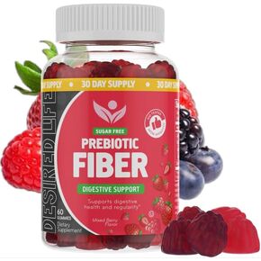 Sugar Free Prebiotic Fiber Gummies for Adults Kids Mixed Berry Flavor Plant Supplement for Women Men, Daily Digestive Health Regularity 60 Count (Pack of 1)