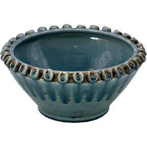 Blue Craquelure Ceramic Decorative Bowl 13.8" - Rustic Terracotta Farmhouse Cottagecore |Kitchen Dining Living Room Home Decor