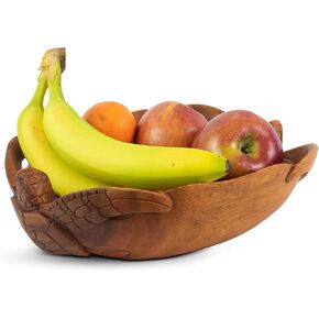 G6 Collection Wooden Handmade Two Turtles Fruit Decorative Bowl Centerpiece Hand Carved Art Home Decor Decoration Handcrafted Gift Storage Accent Rustic Wood Serving Bowls Two Turtles (12" Long)