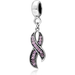 Lucky Charm Pink Ribbon Dangle Breast Cancer Awareness Charms Beads Dangle 925 Sterling Silver Beads Fit European Bracelet 1