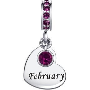 12 Months Cubic Zirconia Birthstone Heart Dangle Charm Compatible with Pandora Charms Bracelets