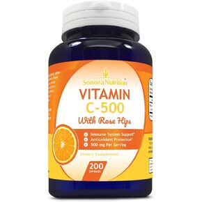 Vitamin C with Rose HIPS 500 mg, 200 Capsules