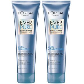 L'Oreal Paris Sulfate Free Shampoo and Conditioner for Curly Hair, Lightweight, Anti-Frizz Hair Care with Coconut Oil, EverPure, 8.5 Fl Oz, Set of 2 (Packaging May Vary)