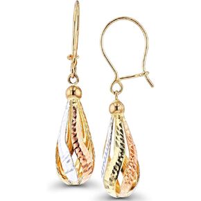 14K Gold Diamond Cut Tear Drop Earrings