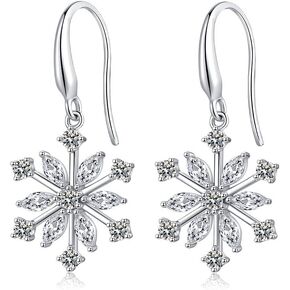 Han han Snowflake Earrings Jewelry 925 Sterling Silver Cubic Zirconia Snowflake Dangle Drop Earrings for Women