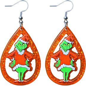 Christmas Earrings for Women Red Glitter drop Acrylic Dangle Earrings Xmas Jewelry Gift New Year Party Accessories (Body)