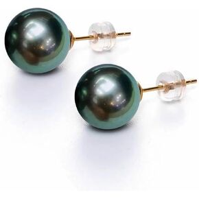 Round Tahitian black pearl earrings, circle carefully handpicked AAAA+ grade paired Tahitian black pearl 925 silver 18K Gold plated earrings, hypoallergenic cultured pearl black pearl earrings for women.