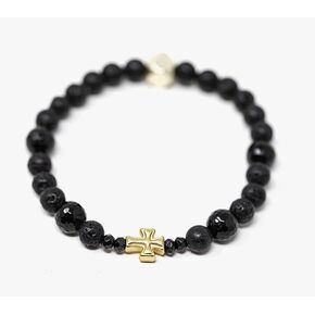 Divine Protection Cross Bracelet with Black Tourmaline and Lava Diffuser Stone (unisex) DPC-AU1 Healing Crystal Jewelry for Black Tourmaline :: Protection + Success + Grounding + Inspiration + Clears Negativity