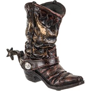 Western Star Spur Cowboy Boot Vase – Hollow Resin Boot Planter for Flowers & Faux Greenery – Boot Centerpieces for Tables, Fireplace, or Mantel – Unique Vases for Western Decorations