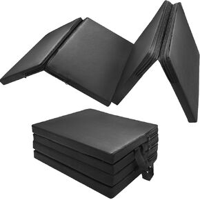 Foldable Mechanics Mat for Garage Work, 48 X 16 X 1.2 in Thick EPE Knee Pad Waterproof PU Leather Folding Mat with Carry Handle Portable for Garage, Garden, Home Gym Kneel or Lie Down