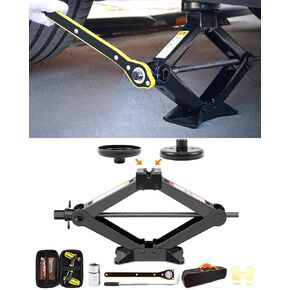 Scissor Lift Jack, Lifting Jack Car Kit with Hand Crank Trolley Lifter/Wrench/Lug Wrench, Portable Emergency Tire Repair kit Compatible with Tesla Model S, Model 3, Model X, and Model Y (Upgrade)