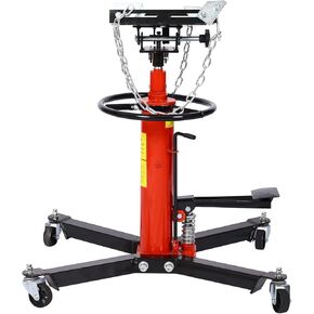 Transmission Jack, 1660lbs 3/4-Ton 2 Stage Hydraulic High Lift Vertical Telescoping, 32" to 70" Lifting Ran-ge, with 360° Swivel Wheels, 30" Long Safety Chain, Red