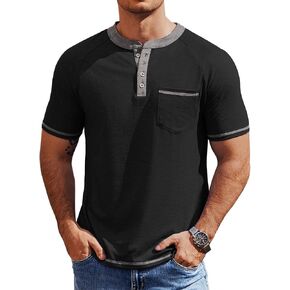 COOFANDY Mens Henley Shirts Short Sleeve Casual Button T-Shirts Basic Tee Shirts Summer Vintage T Shirts with Pocket in Kuwait