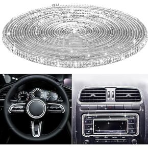 Bling Car Trim Self-Adhesive, Rhinestone Car Trim Strips Line Molding Stickers for Car Dashboard Decoration Glitter Car Interior Exterior Accessories 16.4 Ft(White)