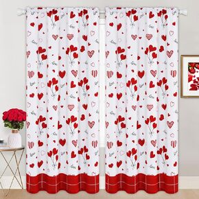 Alishomtll Valentines Day Curtains for Living Room 84 Inch Length Red Love Heart Window Curtains Buffalo Plaid Window Drapes Rod Pocket Window Treatment for Bedroom Dining Room, 2 Panels