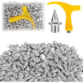 YUNVI 220 Pcs 1/4 Inch Stainless Steel Spikes with 1 PC Spike Wrench for Track Shoes, 0.25" Replacement Spikes for Ice Cleats, Steel Pyramid Spikes for Hiking, Running, High Jumping, with Storage Box