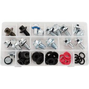 9 Types Oil Drain Plug (18PCS) and 5 Types Rubber Gaskets (40PCS) Master Assortment Kits fit GMC, Buick, Cadillac, Chevrolet, Ford, Replace 090-115, 653116US, 090-091, 653096US, 55577568