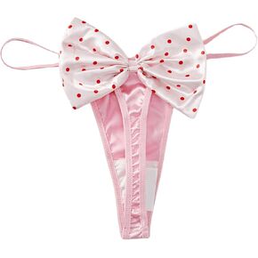 WDIRARA Women's Bow Front G String Polka Dots Print Cheeky Panties Cute Mid Rise Sexy Underwear Thongs