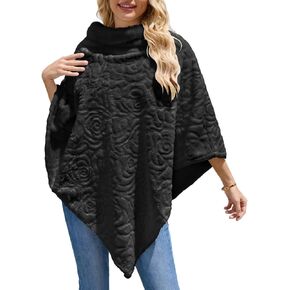 Ferand Women's Elegant Faux Fur Poncho Sweater with Rose Flower Pattern Cozy Warm Shawl for Winter