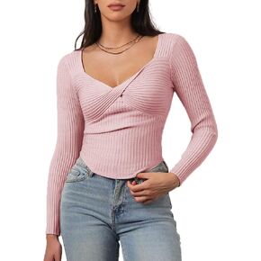 CHYRII Womens Sexy Fall Fashion Twisted Tops Ribbed Knit Winter Pullover Sweater Going Out Crop Tops