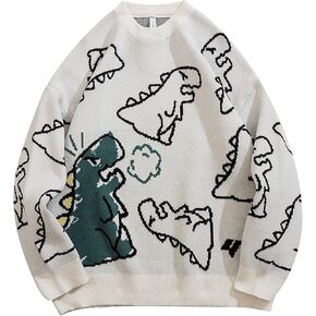 Gihuo Women Dinosaur Oversized Sweater Graphic Crewneck Knitted Pullover Casual Loose Fit Jumper Tops