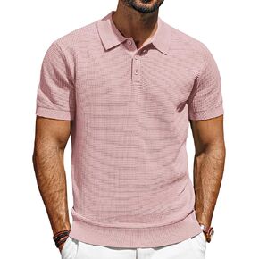 PJ PAUL JONES Knit Polo Shirts for Men Casual Short Sleeve Waffle Texture Polo Golf Shirt
