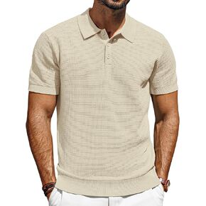 PJ PAUL JONES Knit Polo Shirts for Men Casual Short Sleeve Waffle Texture Polo Golf Shirt