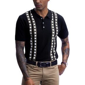 Men's Knit Polo Shirt Casual Knitted Button Down Shirt
